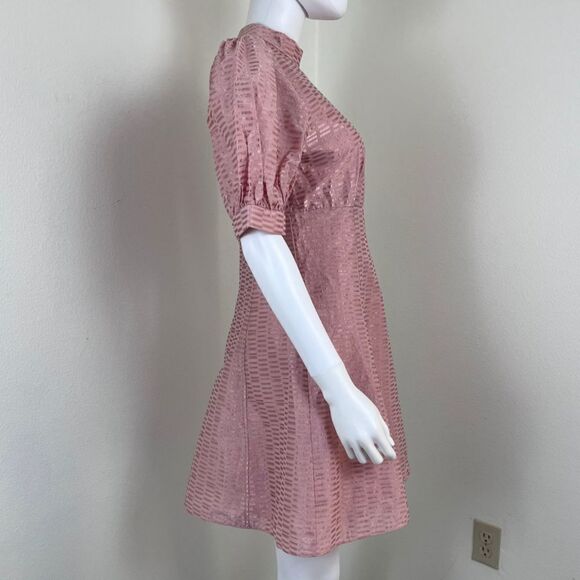 Keepsake The Label Wonder Women Size M Mock Neck Pink Fit & Flare Mini NEW Dress - Picture 15 of 16